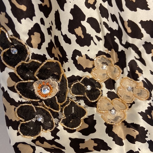 Y2K leopard silk slip skirt midi animal print beaded embroidery large NY&Co - Picture 6 of 15